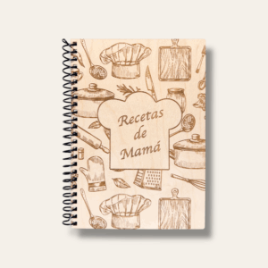 Libreta con tapa de madera para recetas de cocina