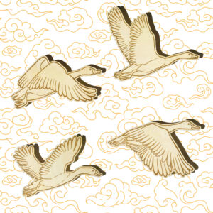 wooden geese flying