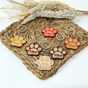 Portachiavi in legno Impronta di cane / Impronta di gatto