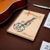 Cuaderno decorativo con diseño musical en madera.