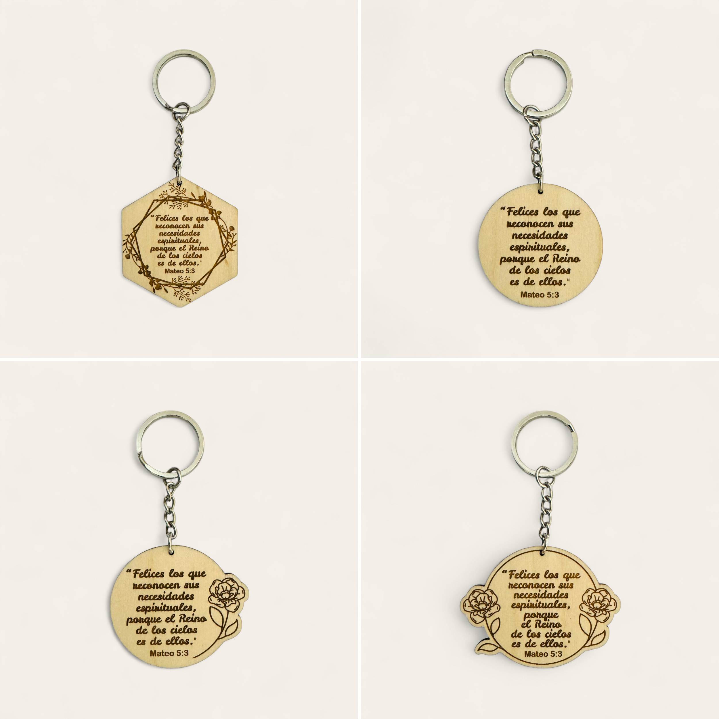 Llavero de madera con el texto del año 2026 - Mateo 5:3