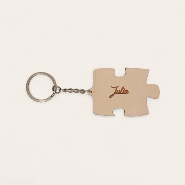 Llavero de Madera Personalizado en Forma de Pieza de Puzzle - Texto trasero personalizado
