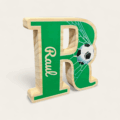 Letra R verde con balón de fútbol