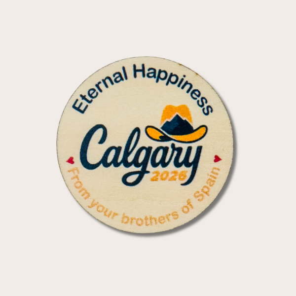 Magnet / Iman de madera Asamblea Internacional 2026 - Felices para siempre - JW - Calgary - Canadá