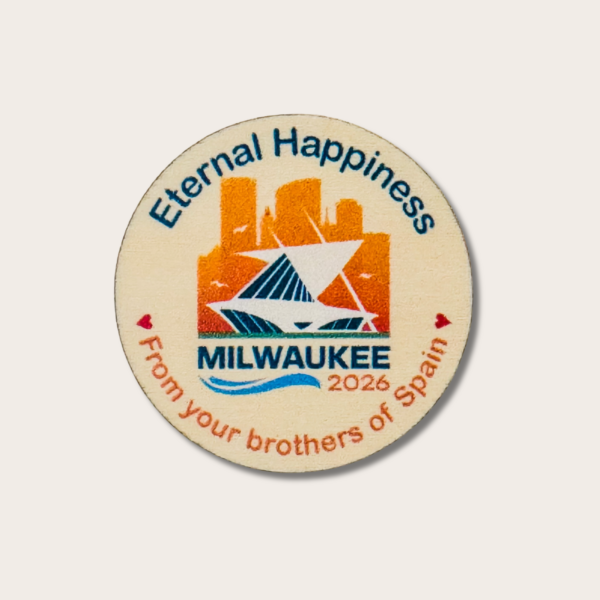 Magnet / Iman de madera Asamblea Internacional 2026 - Felices para siempre - JW - Milwaukee - Estados Unidos