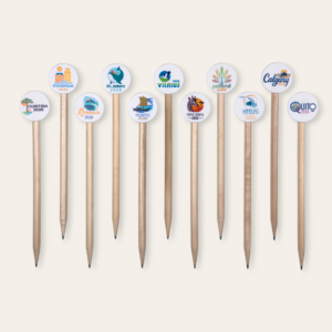 Wooden pencils with the 2026 International Assembly logo "Happily Ever After" - JW